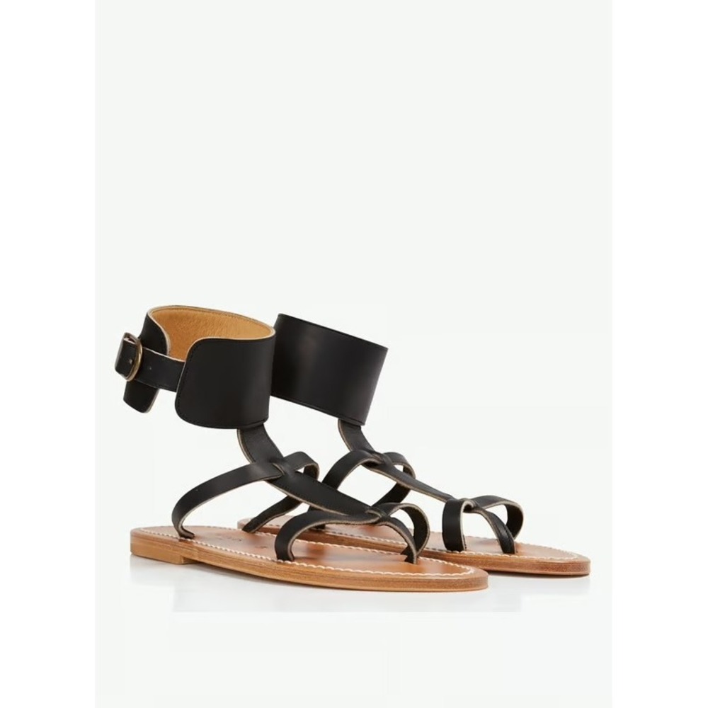 K.Jacques‎ Setropez Black Leather Flat Gladiator Ankle Strap Sandals Womens 39